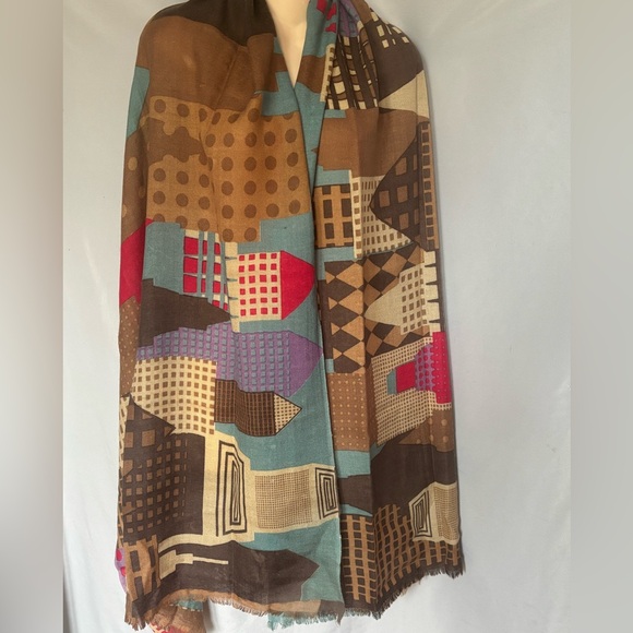 Yarnz wool cashmere blend cityscape shawl stole wrap 84x28”